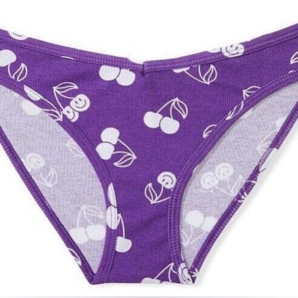 4/$20 Victoria’s Secret PINK Purple Cherry Rib Cotton Bikini Panties VS Large L - Picture 2 of 3